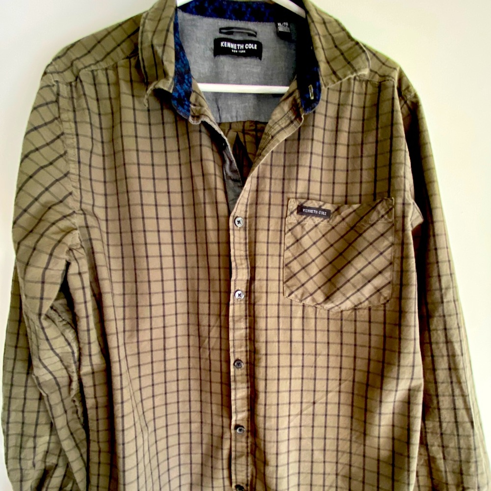 Kenneth Cole dark green plaid button down